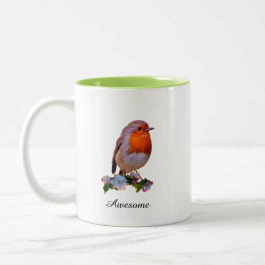 Cute Robin Bird & Personalized Text Tweekleurige Koffiemok (Links)