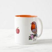 Cute Robin Bird & Personalized Text Two-Tone Coffe Tweekleurige Koffiemok (Voorkant rechts)