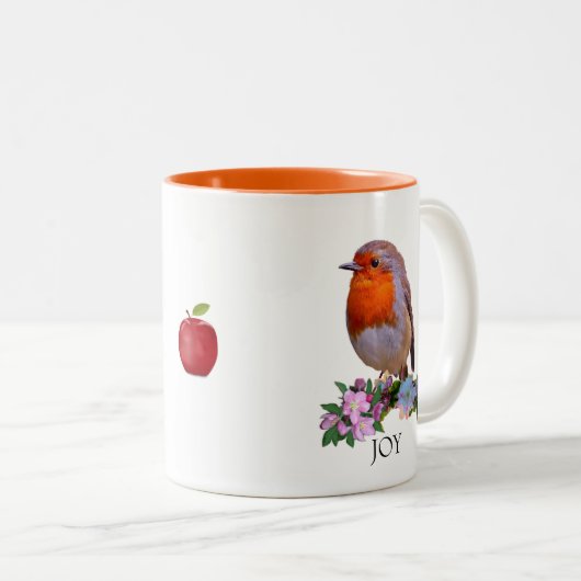 Cute Robin Bird & Personalized Text Two-Tone Coffe Tweekleurige Koffiemok (Voorkant rechts)