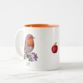 Cute Robin Bird & Personalized Text Two-Tone Coffe Tweekleurige Koffiemok (Voorkant links)
