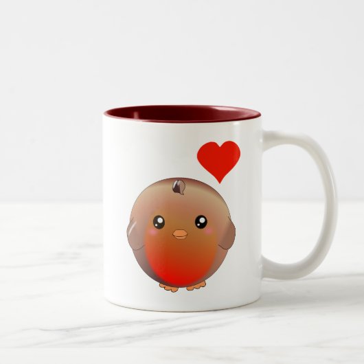 Cute Robin Bird Tweekleurige Koffiemok (Rechts)