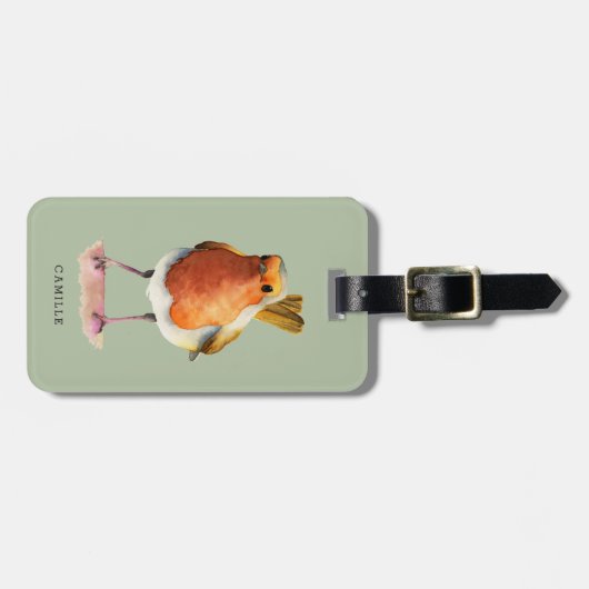 Cute Robin Bird Waterverf Portret | Gepersonalisee Bagagelabel (Voorkant horizontaal)
