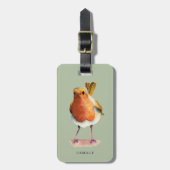 Cute Robin Bird Waterverf Portret | Gepersonalisee Bagagelabel (Voorkant verticaal)