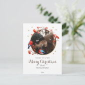 Cute Robin Birds Berries Wreath kerstfoto Briefkaart (Staand voorkant)