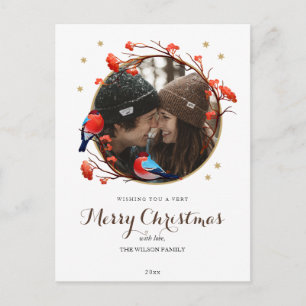 Cute Robin Birds Berries Wreath kerstfoto Briefkaart