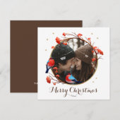 Cute Robin Birds Berries Wreath kerstfoto Feestdagenkaart (Voorkant / Achterkant)