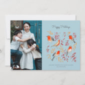 Cute robin birds blue & red christmas holiday feestdagenkaart (Voorkant)
