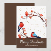 Cute Robin Birds op Red Berry Branch Kerstmis Feestdagenkaart (Voorkant / Achterkant)