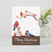 Cute Robin Birds op Red Berry Branch Kerstmis Feestdagenkaart (Staand voorkant)