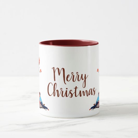 Cute Robin Birds op Red Berry Branch Kerstmis Mok (Midden)