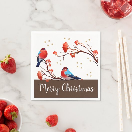 Cute Robin Birds op Red Berry Branch Kerstmis Servet (Insitu)