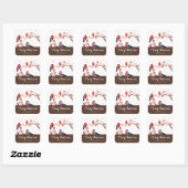 Cute Robin Birds op Red Berry Branch Kerstmis Vierkante Sticker (Vel)