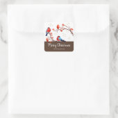 Cute Robin Birds op Red Berry Branch Kerstmis Vierkante Sticker (Tas)