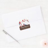 Cute Robin Birds op Red Berry Branch Kerstmis Vierkante Sticker (Envelop)