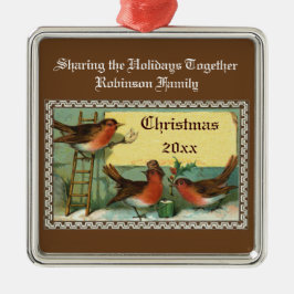 Cute Robin Birds Persoonlijke kerstversieringen Metalen Ornament