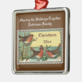 Cute Robin Birds Persoonlijke kerstversieringen Metalen Ornament (Links)