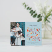 Cute robin blauw en rode kerstvakantie feestdagenkaart (Staand voorkant)