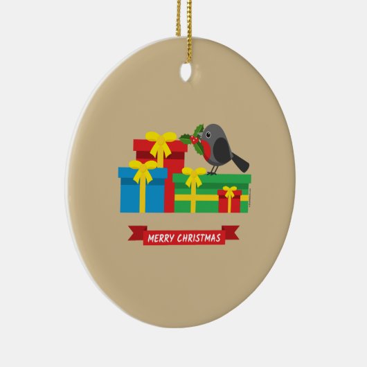 Cute Robin en de vier kleurrijke cadeautjes Keramisch Ornament (Rechts)