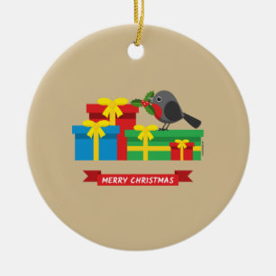 Cute Robin en de vier kleurrijke cadeautjes Keramisch Ornament