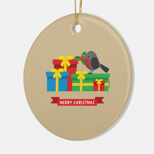 Cute Robin en de vier kleurrijke cadeautjes Keramisch Ornament (Links)