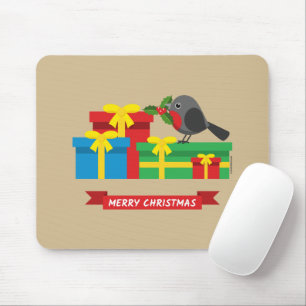 Cute Robin en de vier kleurrijke cadeautjes Muismat