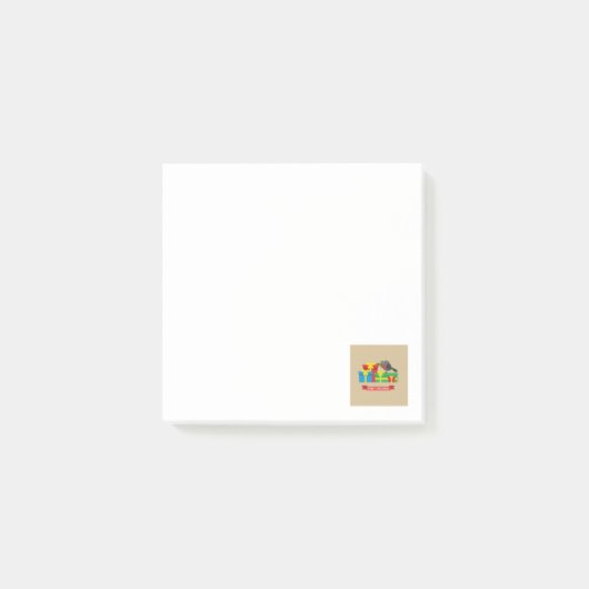 Cute Robin en de vier kleurrijke cadeautjes Post-it® Notes (Voorkant)