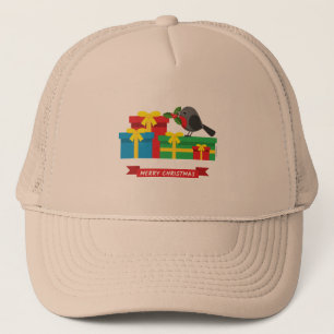 Cute Robin en de vier kleurrijke cadeautjes Trucker Pet