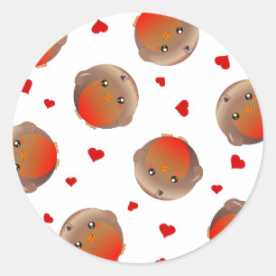 Cute Robin en Red Hearts Design Ronde Sticker