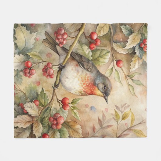 Cute Robin Fleece Deken (Voorkant (Horizontaal))