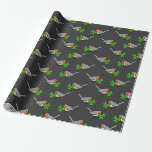 Cute Robin met Shamrock Clover-Cartoon Cadeaupapier