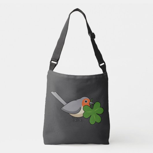 Cute Robin met Shamrock Clover-Cartoon Crossbody Tas (Voorkant)