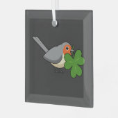 Cute Robin met Shamrock Clover-Cartoon Glas Ornament (Voorkant links)