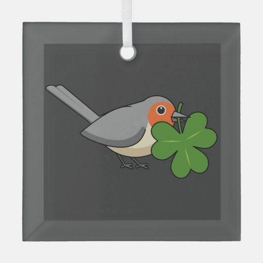 Cute Robin met Shamrock Clover-Cartoon Glas Ornament (Voorkant)