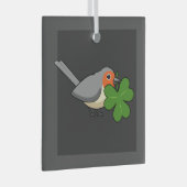 Cute Robin met Shamrock Clover-Cartoon Glas Ornament (Voorkant Rechts)