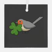 Cute Robin met Shamrock Clover-Cartoon Glas Ornament (Achterkant)