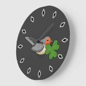 Cute Robin met Shamrock Clover-Cartoon Grote Klok (Hoek)