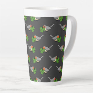 Cute Robin met Shamrock Clover-Cartoon Latte Mok