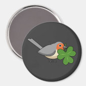 Cute Robin met Shamrock Clover-Cartoon Magneet (Voorkant / Achterkant)