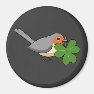 Cute Robin met Shamrock Clover-Cartoon Magneet