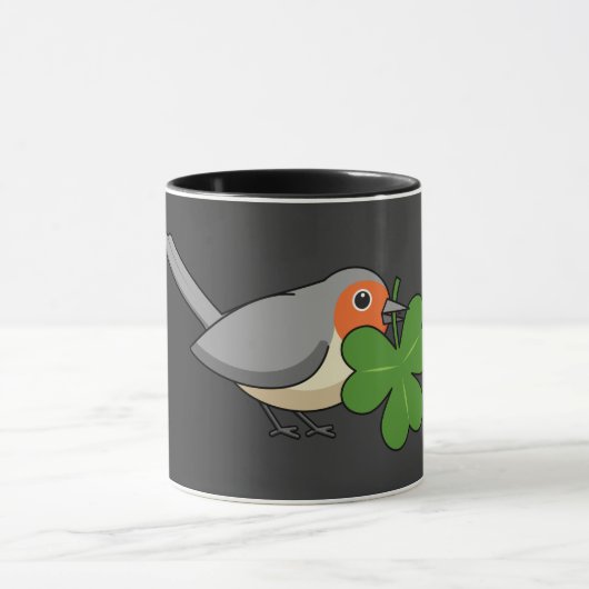 Cute Robin met Shamrock Clover-Cartoon Mok (Midden)