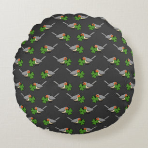 Cute Robin met Shamrock Clover-Cartoon Rond Kussen