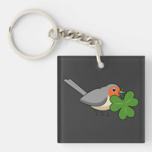 Cute Robin met Shamrock Clover-Cartoon Sleutelhanger