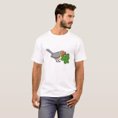 Cute Robin met Shamrock Clover-Cartoon T-shirt (Voorkant volledig)