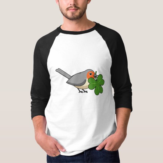 Cute Robin met Shamrock Clover-Cartoon T-shirt (Voorkant)