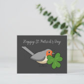 Cute Robin met Shamrock Clover-Cartoon | Tekst toe Feestdagenkaart (Staand voorkant)