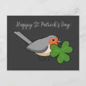 Cute Robin met Shamrock Clover-Cartoon | Tekst toe Feestdagenkaart (Voorkant)