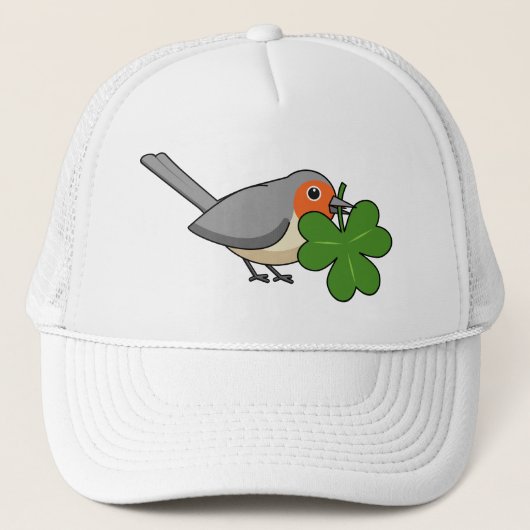 Cute Robin met Shamrock Clover-Cartoon Trucker Pet (Voorkant)