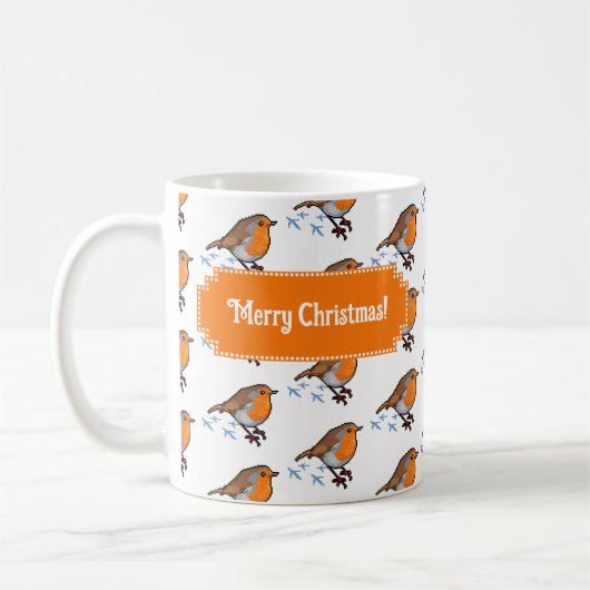 Cute Robin Red Breast Merry Christmas! Pattern Koffiemok (Links)