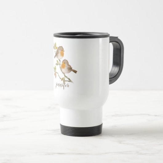 Cute Robin Redborst Birds Personalized Travel Mug Reisbeker (Voorkant rechts)