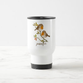Cute Robin Redborst Birds Personalized Travel Mug Reisbeker